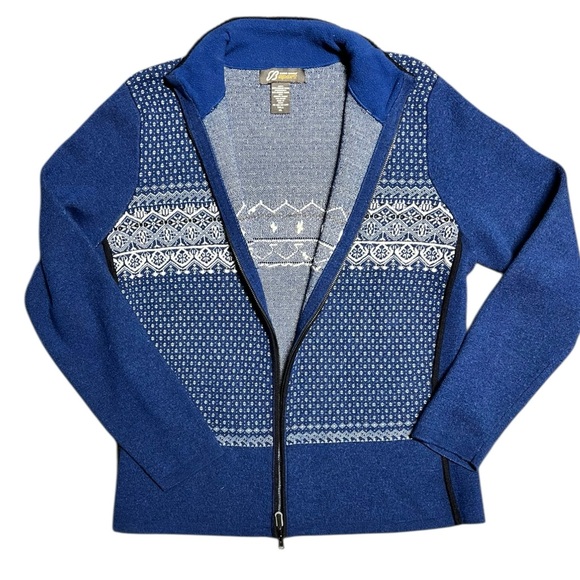 ❄️Eddie Bauer Merino Wool Nordic Sweater Blue White Full-Zip Womens Size XL Tall - Picture 5 of 10